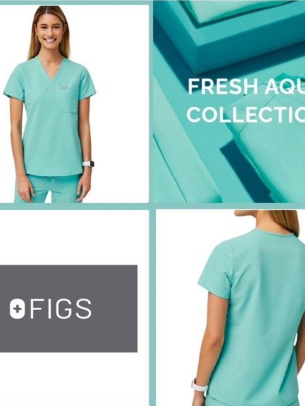 Figs Women's V-Neck Scrub Top in Aqua